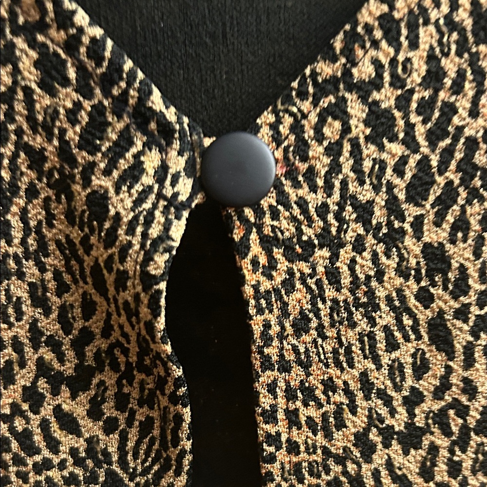 Animal Print Open Front Tan & Black Short Sleeve Vintage Cardigan - Picture 4 of 6
